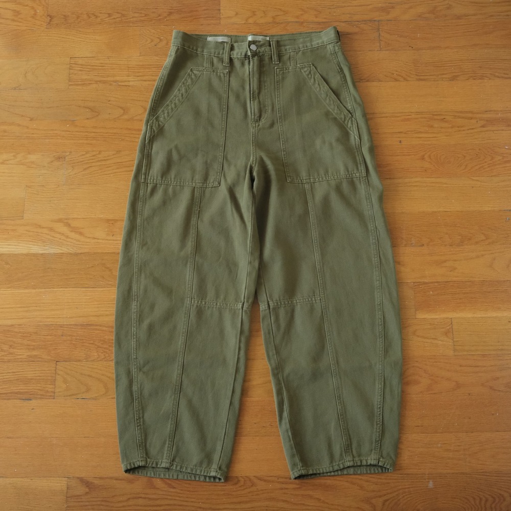 Universal Thread Barrel Pants Women Olive Green High Rise Canvas Utility 10 Boho